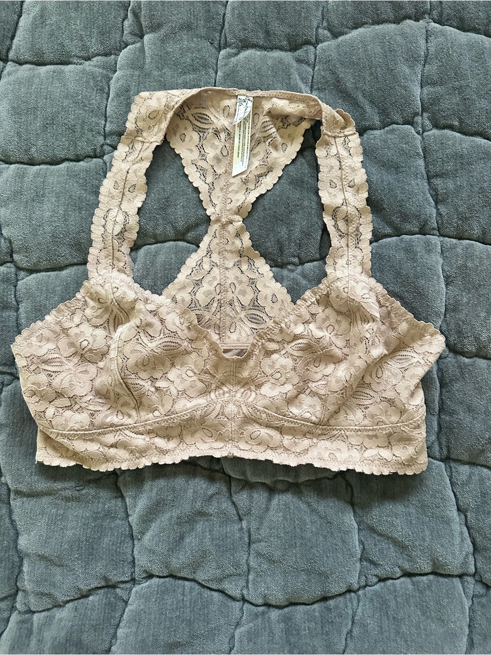 Free People Lace Racerback Bralette in Beige